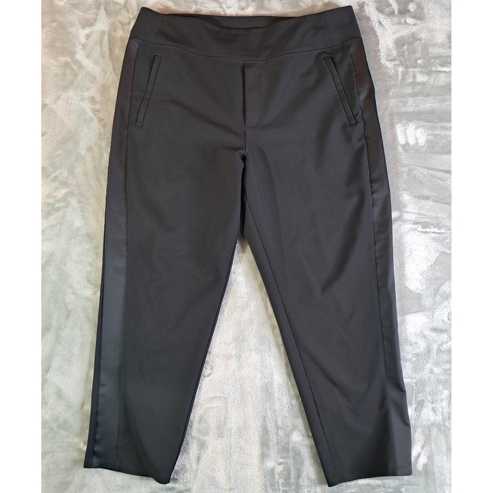 Athleta Womens 16 Black Venice Tapered Ankle Pants Side Stripe Stretch Travel